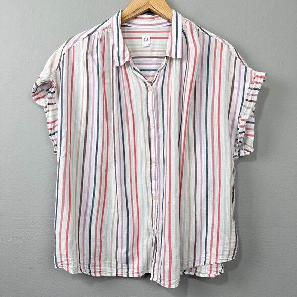 GAP Drapey Relaxed Shirt Size XL Striped Coastal Beach‎ Rainbow Summercore Retro - Picture 1 of 11